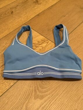 ALO Yoga Light Blue Sports Bra with White Trim